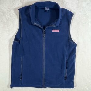 Vineyard Vines Men’s Medium Blue Fleece Vest Front and Back Whale Logo